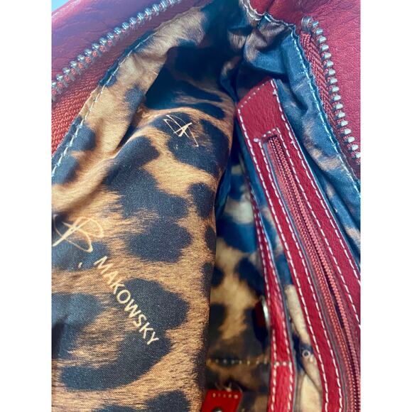 B. MAKOWSKY Purse Crossbody Red Pebbled Leather Shoulder Handbag with Keychain - Picture 10 of 13